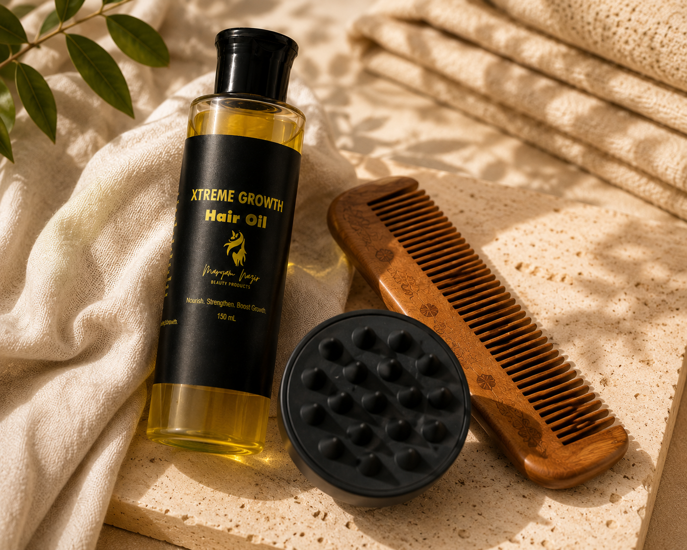 The Root Care Trio — Xtreme Growth Hair Oil + Scalp Massager + Wooden Comb