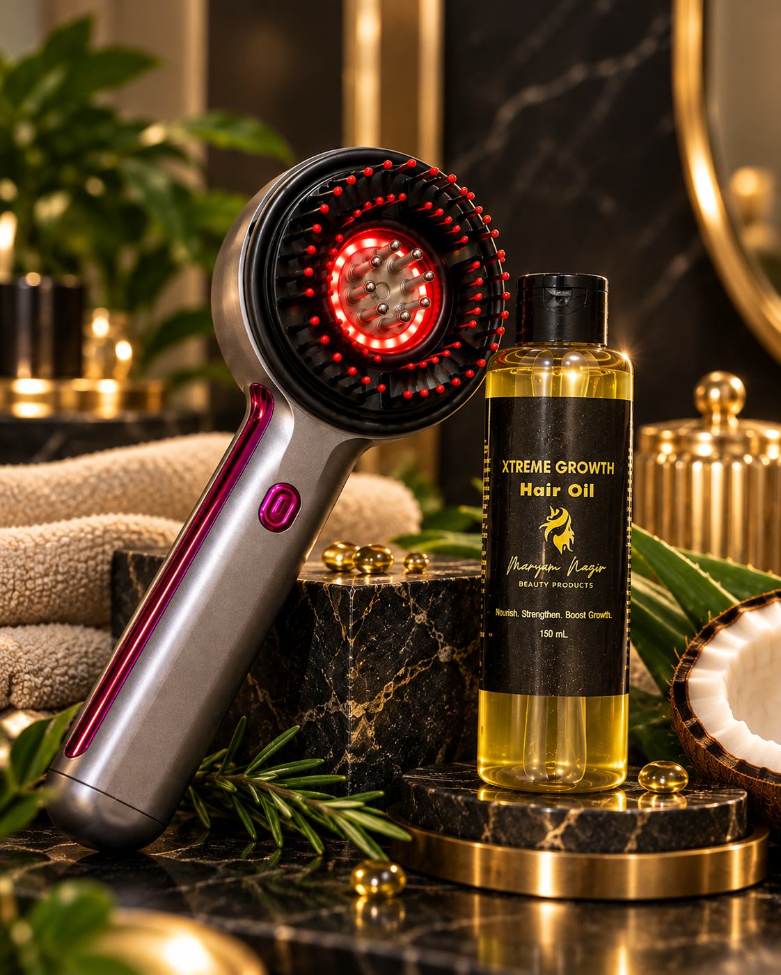 Xtreme Growth Hair Oil + Red Light Scalp Massager — The Growth & Density Ritual